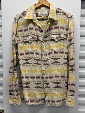 Ryan Michael Southwestern Stripe Button-Up Shirt - Yellow, Brown, Cream